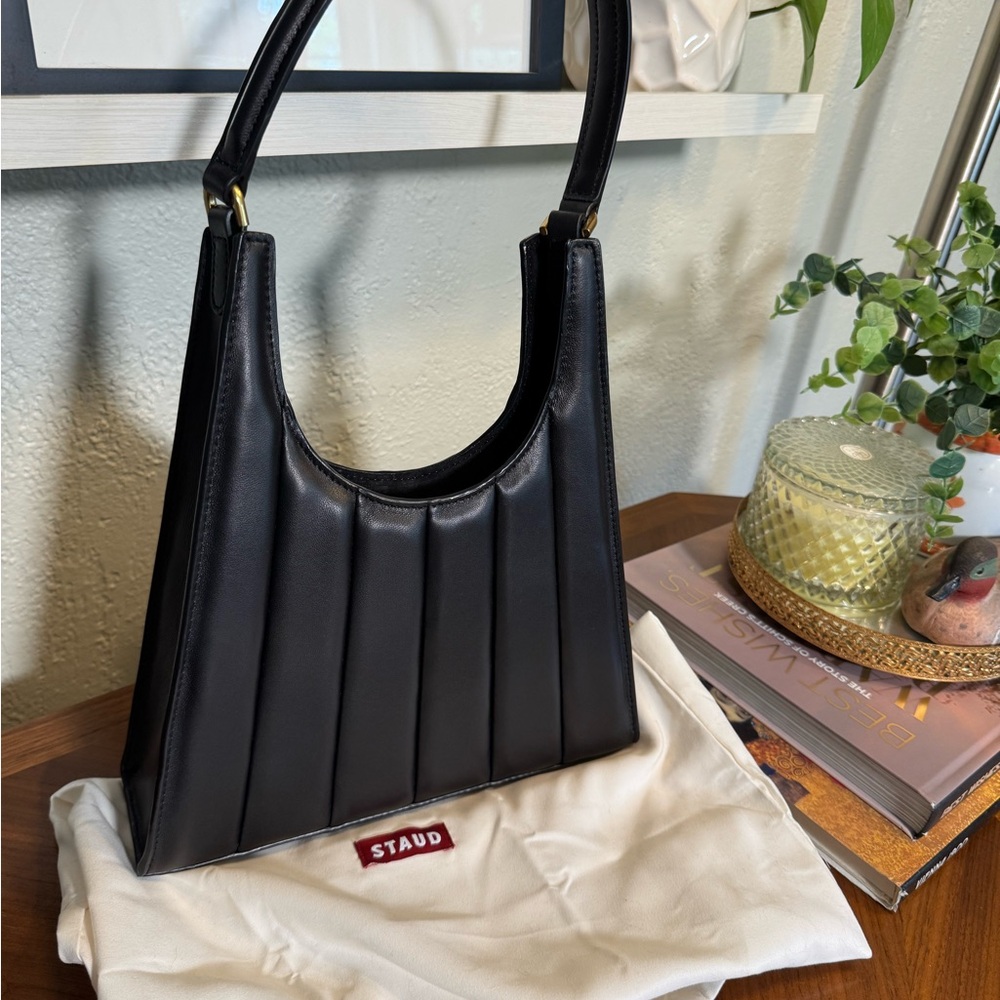 STAUD Black Shoulder Bag with Structured Design